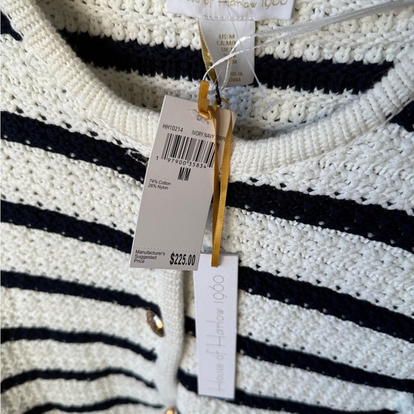 Revolve House of Harlow 1960 Navy and Ivory Striped Cardigan, M, NWT - Picture 3 of 5